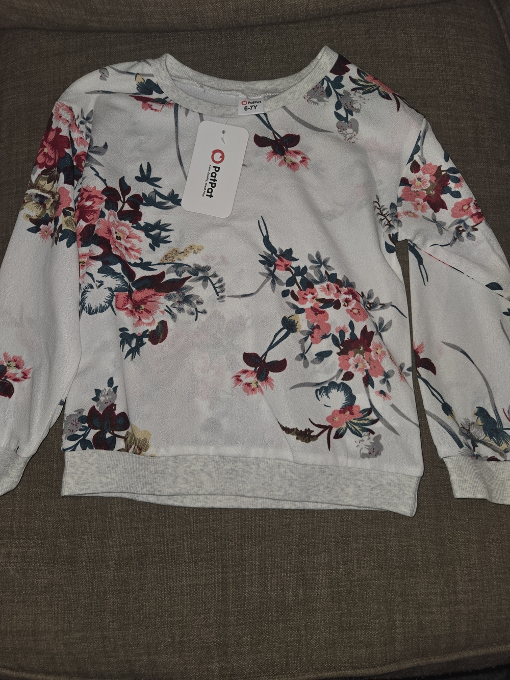 PatPat White Floral Print Girls Top with Pink and Navy Flowers
